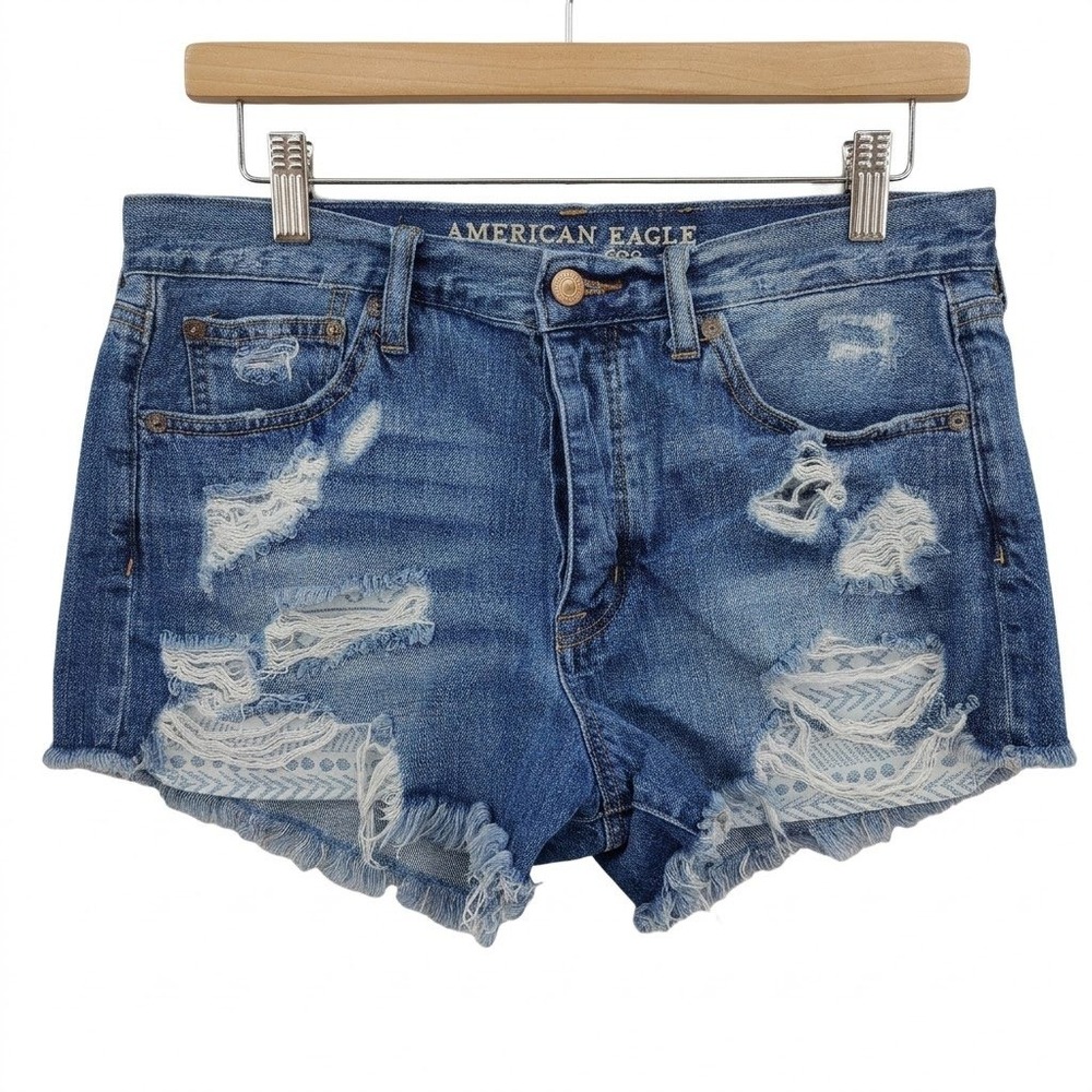 American Eagle Womens Grunge Vintage Hi-Rise Festival Denim Shorts 10 Button Fly